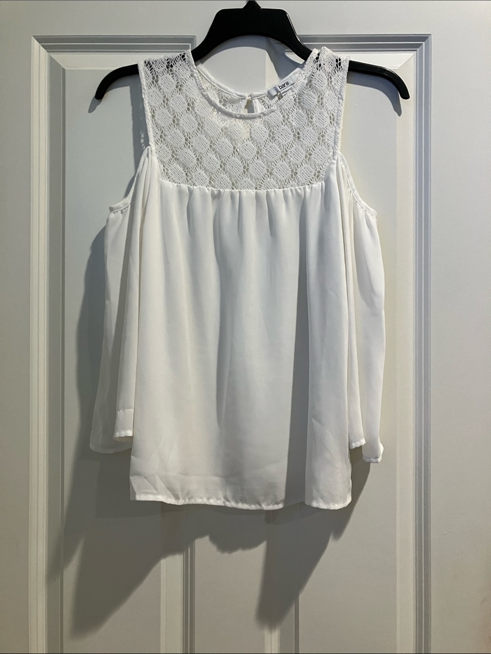Bar III White Lace Yoke Cold-Shoulder Blouse